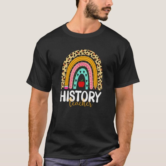 Camiseta Professor De História Leopard Rainbow Volta À Esco (Frente)
