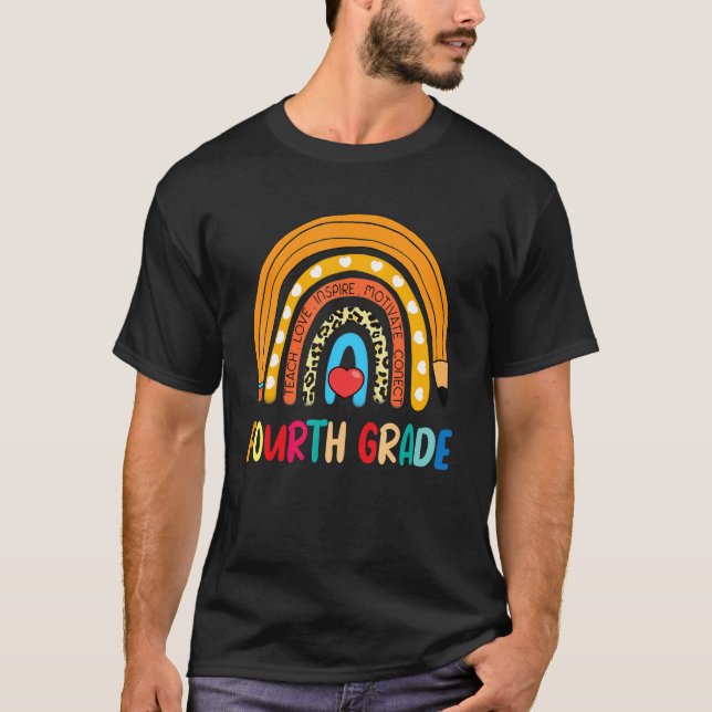 Camiseta Professor de Impressão Arco-Íris Leopardo do 4º Gr (Frente)