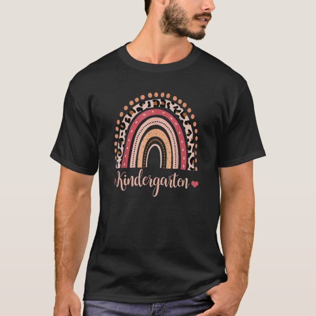 Camiseta Professor de jardim de infância Boho Rainbow Leopa (Frente)