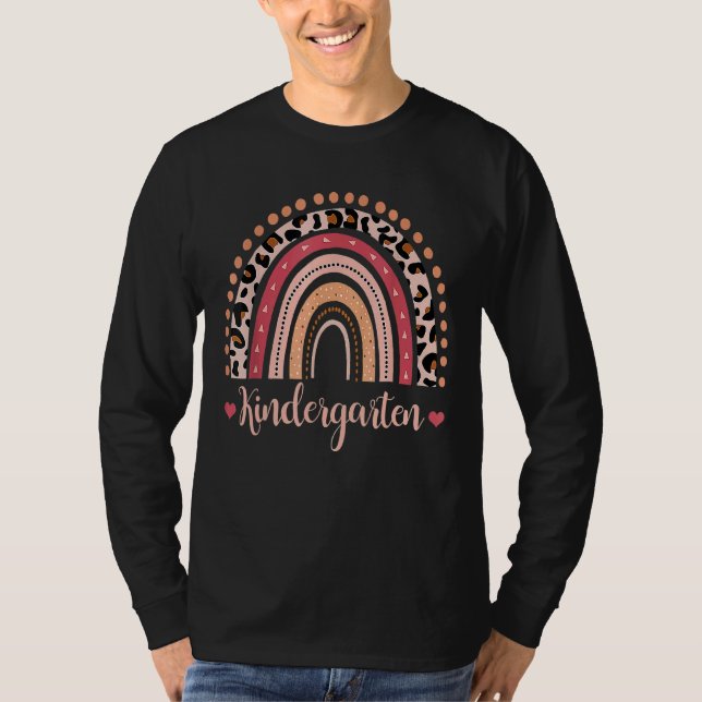 Camiseta Professor de jardim de infância Boho Rainbow Leopa (Frente)