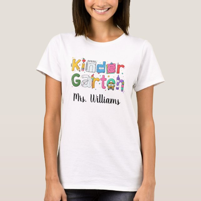 Camiseta Professor de Jardim de Infância Personalizado de V (Frente)