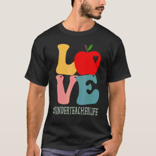 Camiseta Professor de Kinder Amor Maçã Groovy Retro Fofo Vo