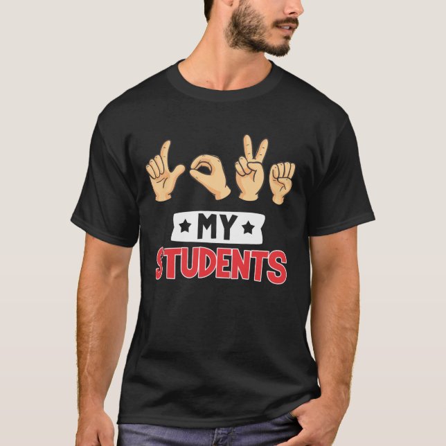 Camiseta Professor de Linguagem de Sinal Bonito Ama Meus Es (Frente)