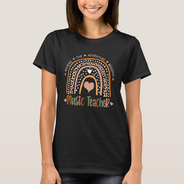Camiseta Professor De Música Rainbow Leopardo De Volta À Ap (Frente)