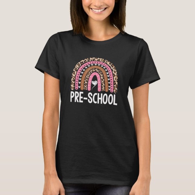 Camiseta Professor de Nível Pré-Escolar Leopard Rainbow Pro (Frente)