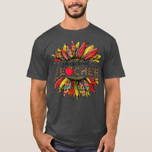 Camiseta Professor de pré-escola de girassol-leopardo de vo