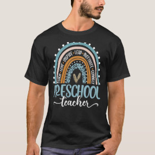Camiseta Professor de pré-escola Leopard Boho Rainbow D