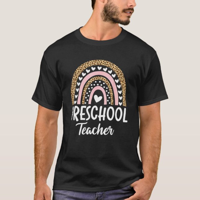 Camiseta Professor de pré-escola Leopard Rainbow 2022 Pre K (Frente)