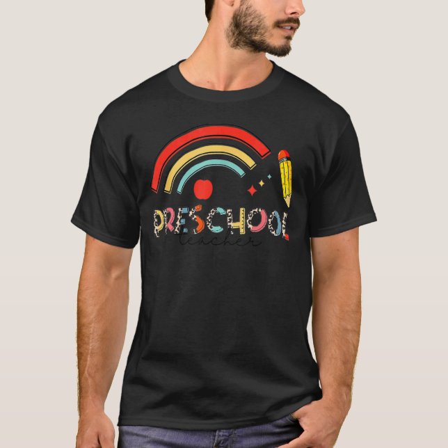 Camiseta Professor de pré-escola Leopard Rainbow Pre K Prof (Frente)