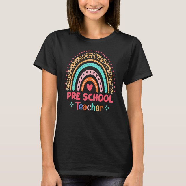 Camiseta Professor de pré-escola Leopard Rainbow Professor  (Frente)