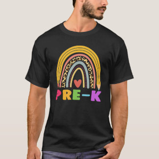 Camiseta Professor de Pré K Aluno Boho Arco-íris Volta às A