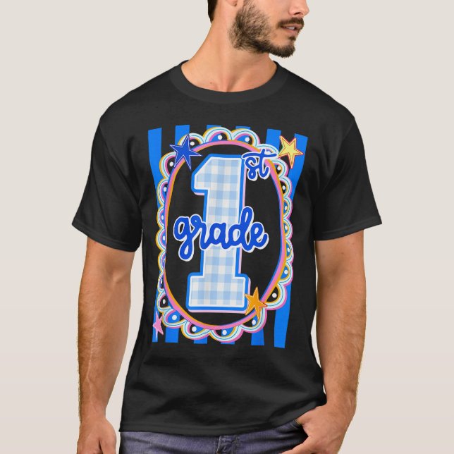 Camiseta Professor de primeiro ano com listras retrô de vol (Frente)