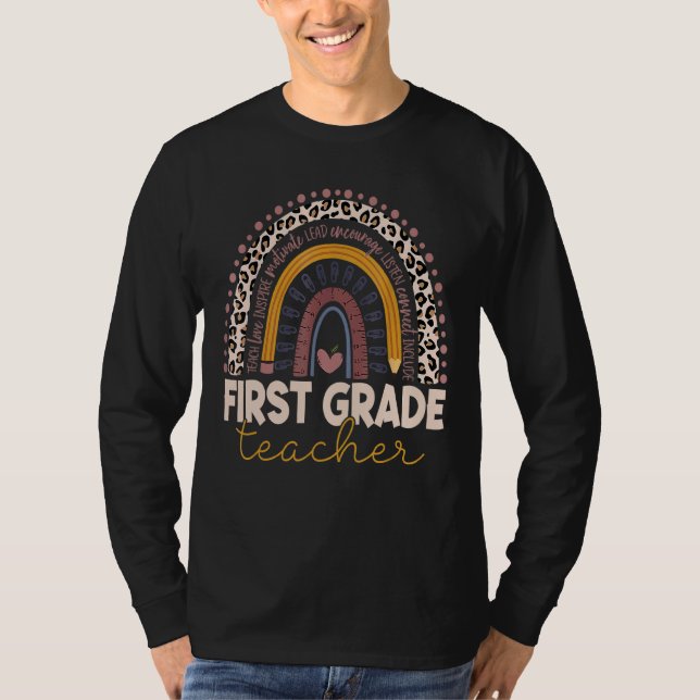 Camiseta Professor de primeiro grau Leopard Rainbow 1 Grau  (Frente)