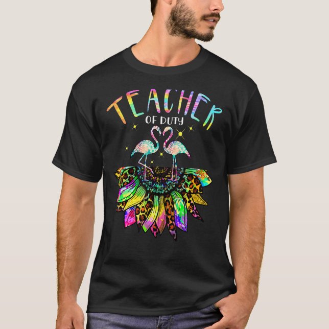 Camiseta Professor de serviço Sunflower Flamingo Tie Dye Va (Frente)