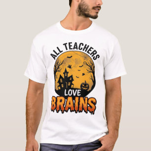 Camiseta Professor Dia das Bruxas Amor Cérebros Design Vint