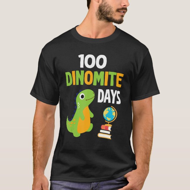 Camiseta Professor Dinossauro Estudante Feliz 100 Dinomite  (Frente)