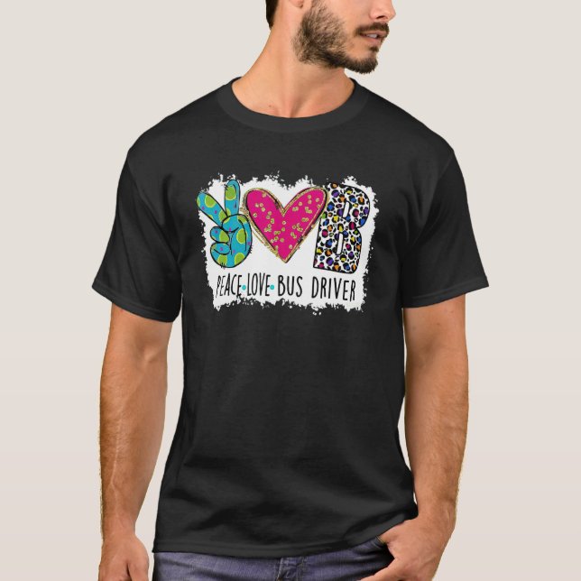 Camiseta Professor Divertido Peace Love Bus Driver Colorful (Frente)