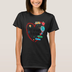 Camiseta Professor do 1º Ano Coração Colorido Itens Escolar