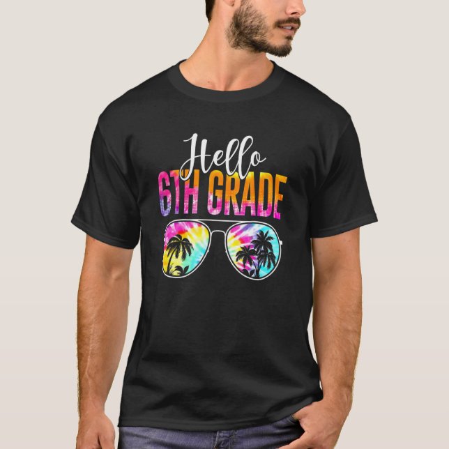 Camiseta Professor do 1º dia da escola, Tie Dye Hello, 6 (Frente)