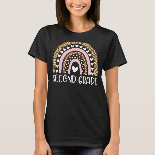 Camiseta Professor do 2º ano Leopard segundo Rainbow Grade  (Frente)