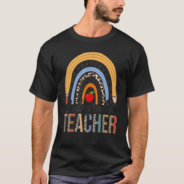Camiseta Professor do 2º Ano Leopardo Boho Arco-íris Volta  (Frente)