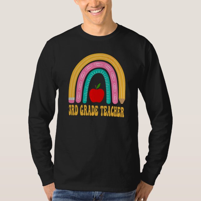 Camiseta Professor do 3º Ano Lápis Arco-Íris Volta às Aulas (Frente)