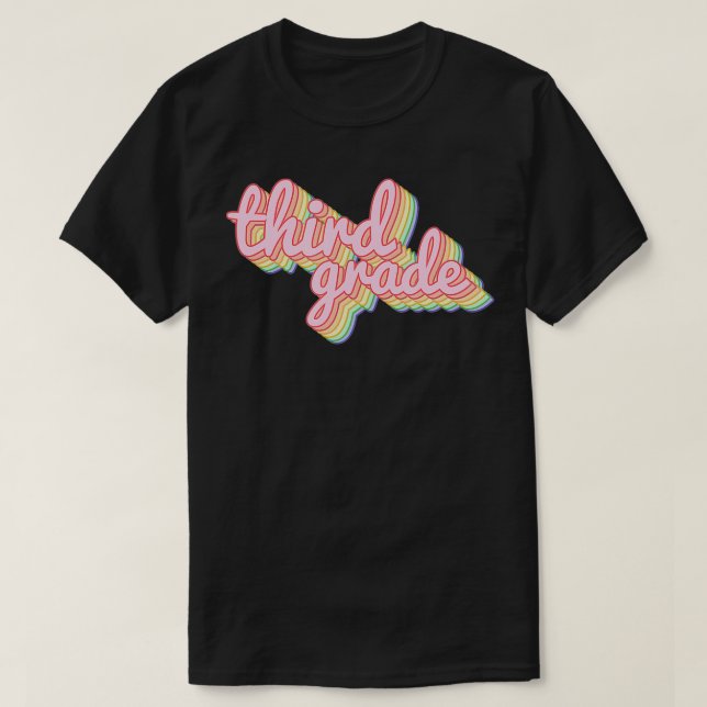 Camiseta Professor do 3º ano Retro Rainbow Engraçado Profes (Frente do Design)