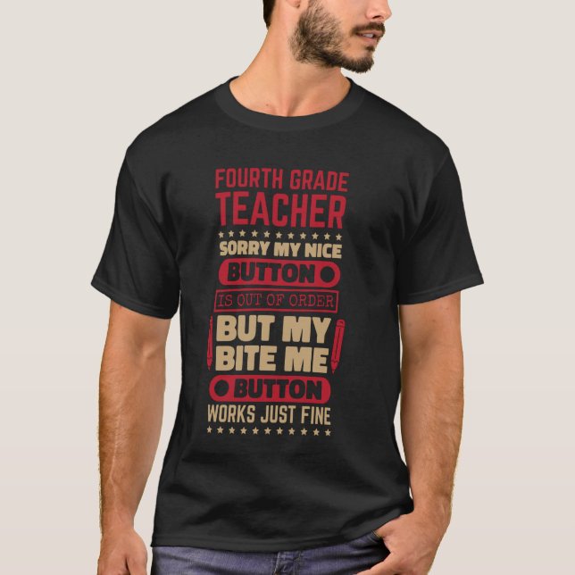 Camiseta Professor do 4º ano Bite Button para Chá do 4º ano (Frente)