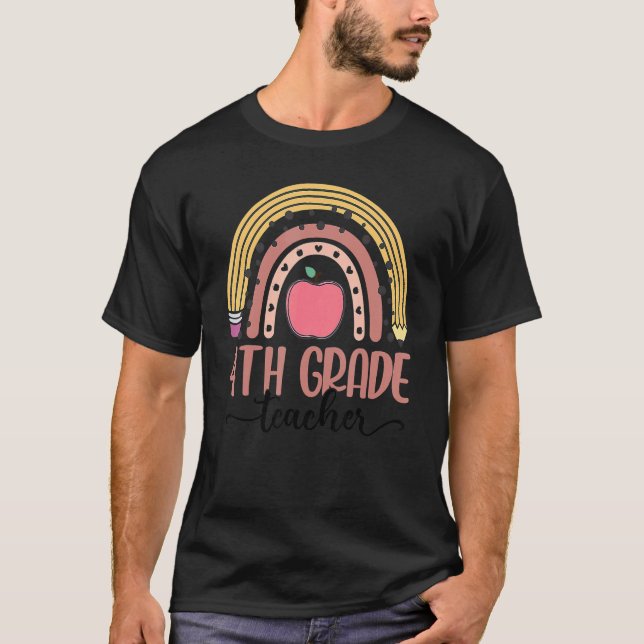 Camiseta Professor do 4º ano Rainbow Leopard De Volta À Esc (Frente)