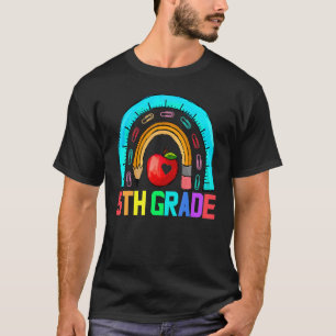 Camiseta Professor do 5º ano Leopard Rainbow 5 Grade Teache