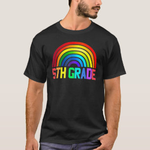 Camiseta Professor do 5º ano Leopard Rainbow 5 Grade Teache
