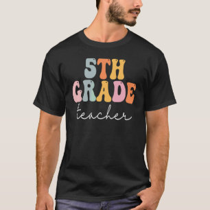 Camiseta Professor do 5º ano Retro Groovy Vintage Primeiro