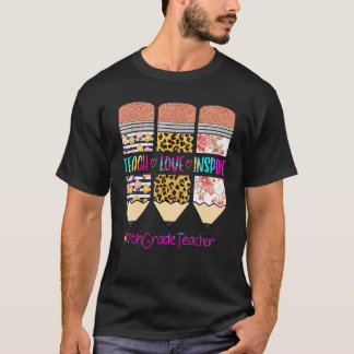 Camiseta Professor do 7º Ano Ensina Amor Inspirar Lápis Leo
