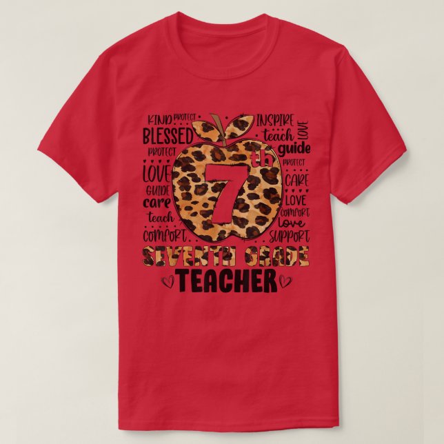 Camiseta Professor do 7º ano Leopard Alô, 7, ano atrás (Frente do Design)