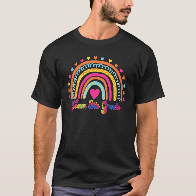 Camiseta Professor do 8º ano Leopard Rainbow Primeiro dia O (Frente)