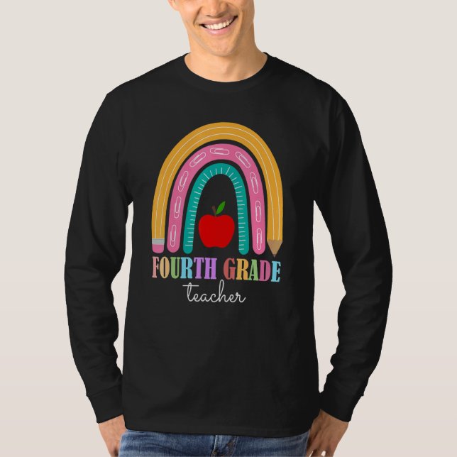 Camiseta Professor do Quarto Ano Lápis Arco-íris Ensina Amo (Frente)