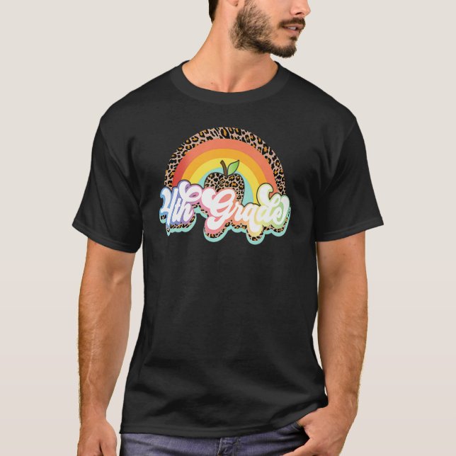 Camiseta Professor do Quarto Ano Leopardo Arco-íris 4ª Séri (Frente)