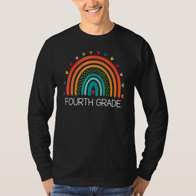 Camiseta Professor do Quarto Ano Leopardo Arco-íris 4º Ano  (Frente)