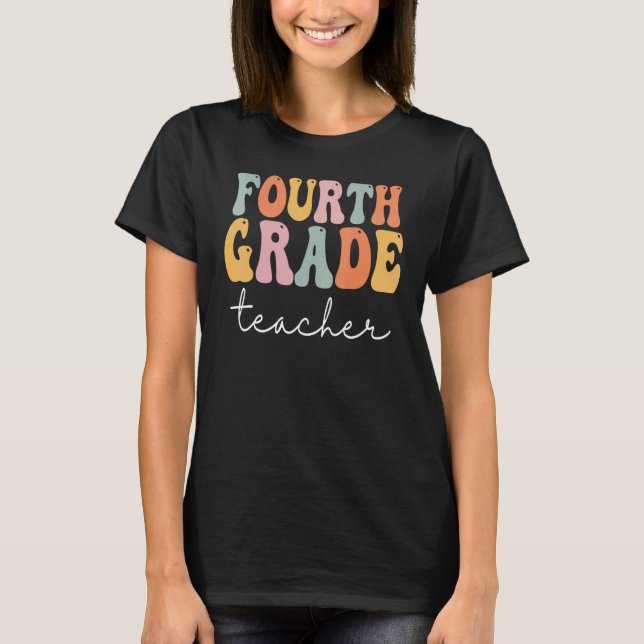 Camiseta Professor do Quarto Ano Retro Groovy Primeiro Dia  (Frente)