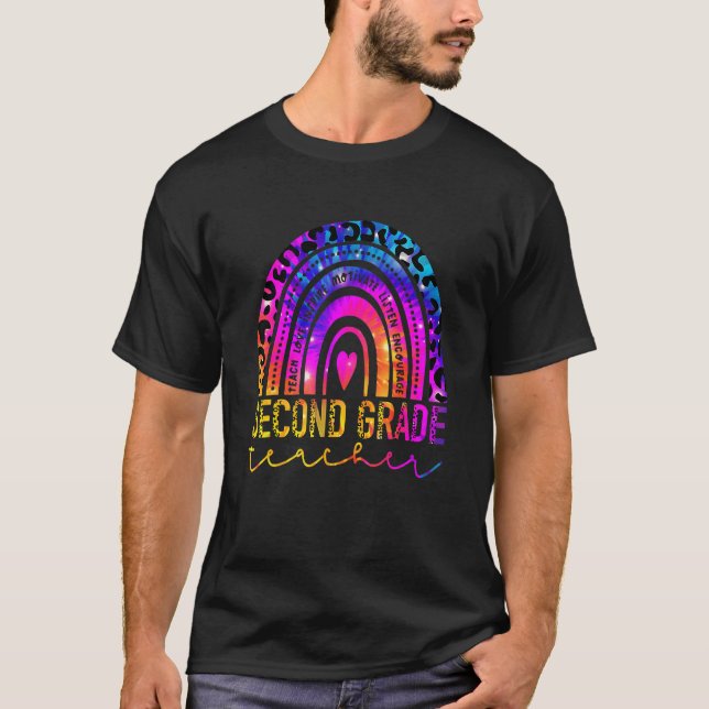 Camiseta Professor do segundo ano Rainbow Leopard Tie Dye B (Frente)
