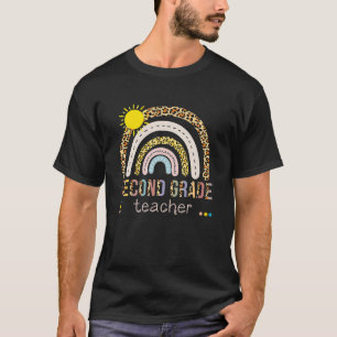 Camiseta Professor do segundo grau Rainbow Heart Leopard de