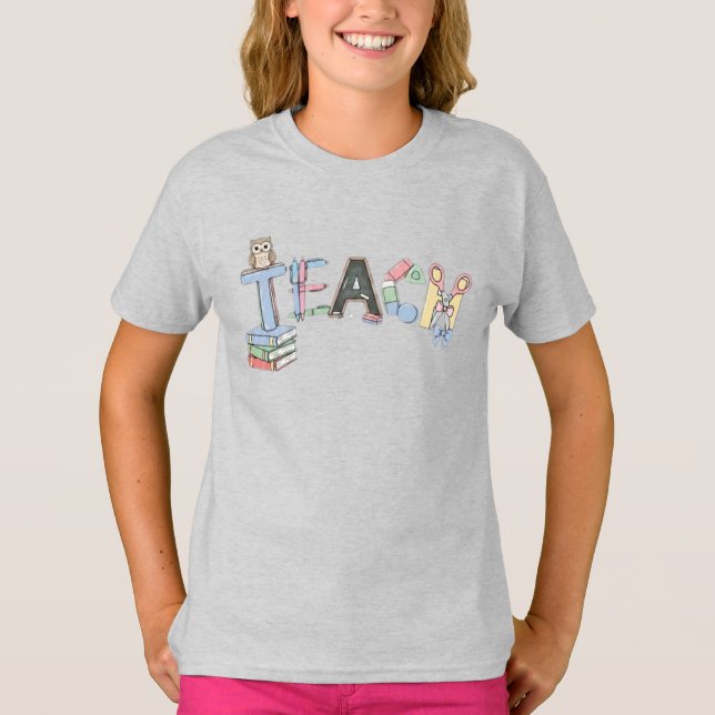 Camiseta Professor Engraçado Agradecimento Material Escolar (Frente)