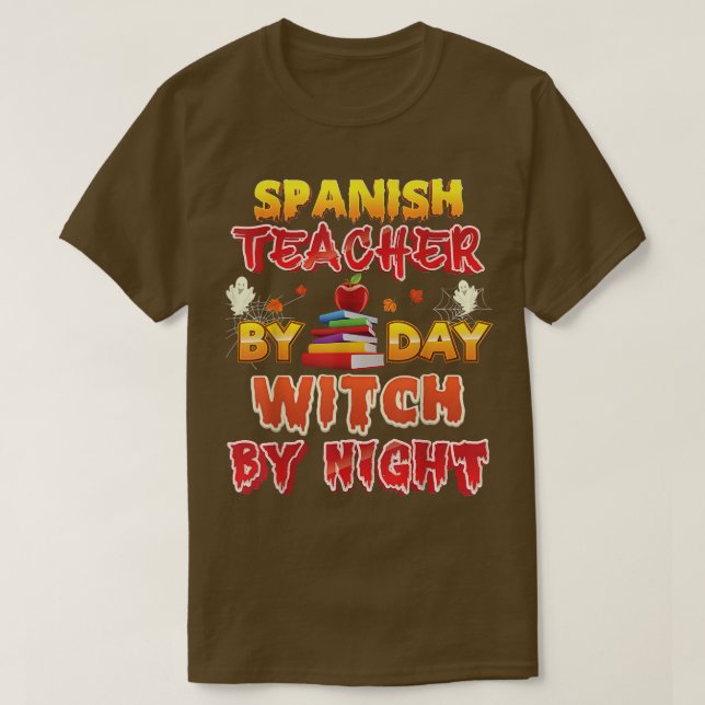 Camiseta Professor Espanhol Por Bruxa Do Dia De Halloween P (Frente do Design)
