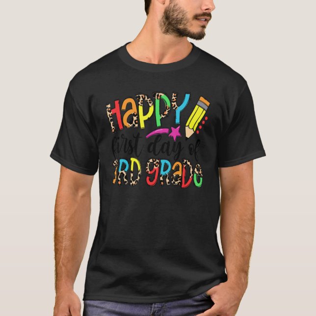Camiseta Professor Feliz de Leopard Primeiro Dia da Escola (Frente)