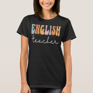 Camiseta Professor Inglês Retro Groovy Women Feliz Primeiro
