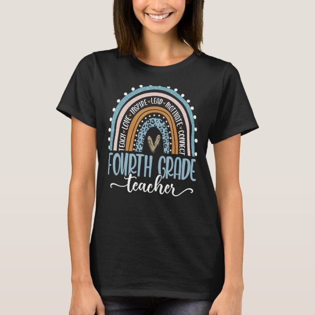 Camiseta Professor Leopard Boho Arco-Íris De Volta Para (Frente)