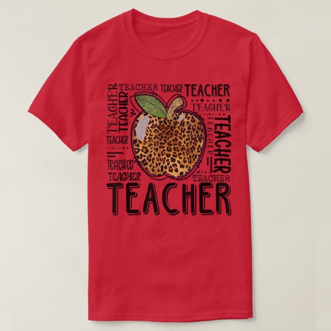 Camiseta Professor Life Apple Leopard Print Professora de v (Frente do Design)