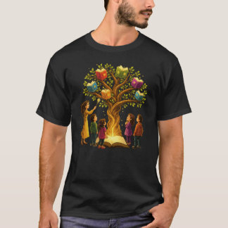 Camiseta Professor Mágico e Alunos Lendo Arte da Árvore do
