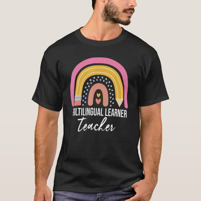 Camiseta Professor multilíngue Aprendiz Leopard Rainbow Tea (Frente)