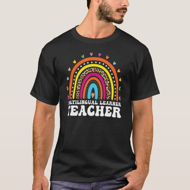 Camiseta Professor multilíngue Leopard Rainbow Multi (Frente)